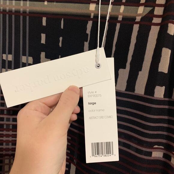 Adyson Parker Brown Sleeveless striped geometric dress sheer size large NWT - Picture 2 of 6